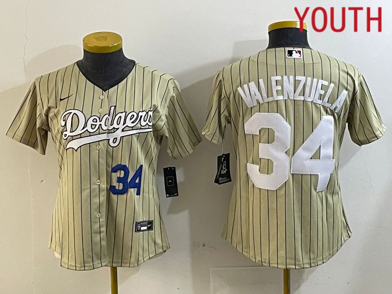 Youth Los Angeles Dodgers #34 Valenzuela Green Stripe Game 2024 Nike MLB Jersey style 3